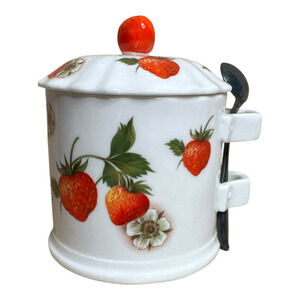 Vintage Serving Bone China Strawberry Lane Jam Jelly Server from MANN 1981